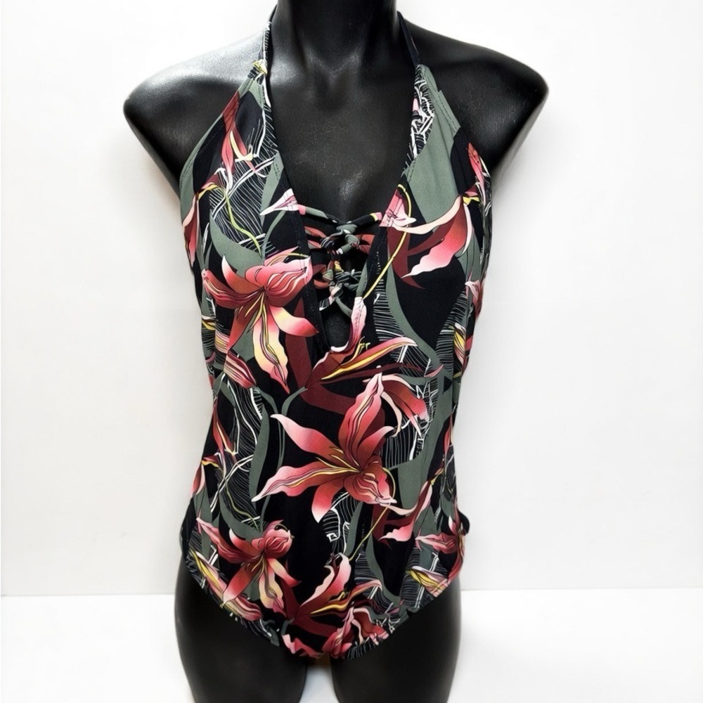 Fair West Black Swimsuit with Pink & Green Floral Print